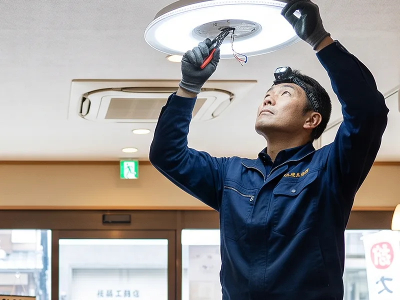 照明器具を取り付ける職人