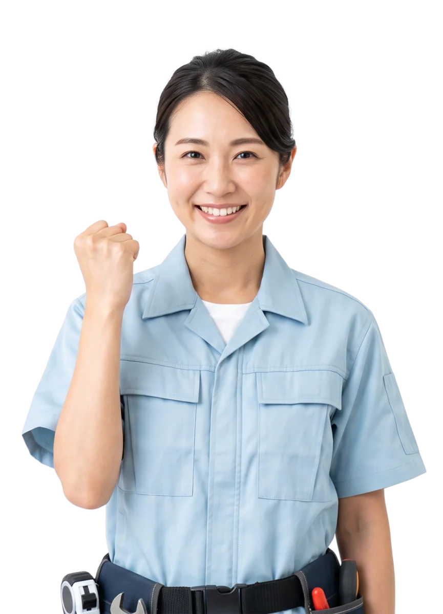 作業着姿の女性スタッフ